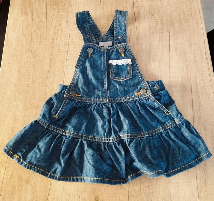 Salopette jupe en jean fille bleu taille 6 mois Grain de blé