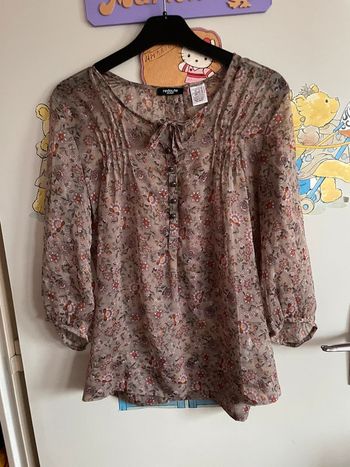 Blouse à manches 3/4 transparente à motifs, taille 34, marque La Redoute