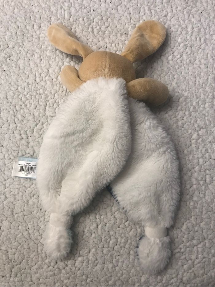 Doudou plat lapin bleu blanc Poupi BabyNat’ Baby Nat’ - photo numéro 2