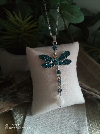 Collier pendentif libellule et pierre de lune naturelle