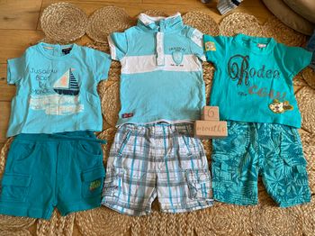 Lot été six mois 3 ensembles bleus