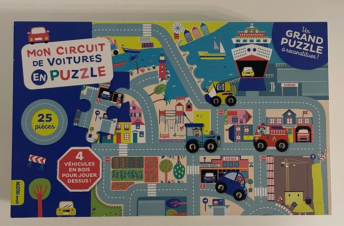 Mon Circuit de Voitures en Puzzle – 25 pièces + 4 véhicules en bois