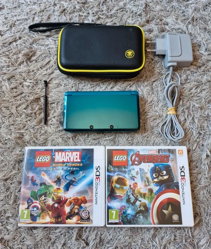 Lot Console Nintendo 3DS Bleue Aqua Blue + 2 Jeux - photo numéro 3