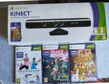 Kinect Xbox 360 avec 3 jeux, lot complet avec boite origine et notices