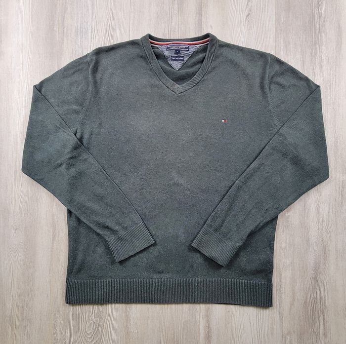 Pull vert foncé Tommy Hilfiger – col V – coton/cachemire – taille XL – excellent état - photo numéro 3