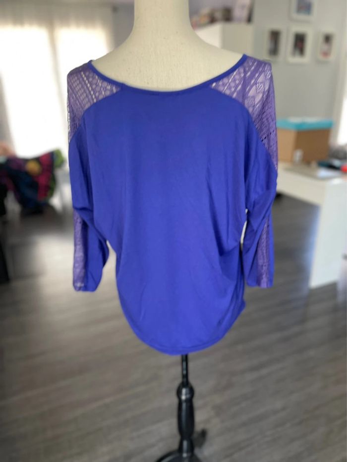 TEE shirt manche 3/4 couleur violet taille L marque la halle - photo numéro 2