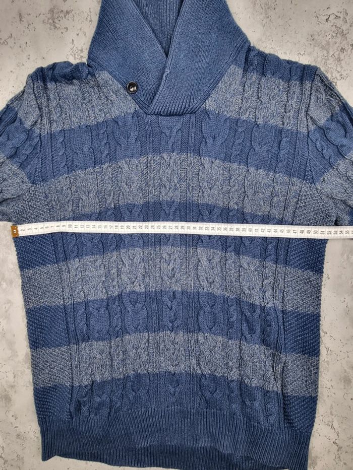 Pull col châle Tommy Hilfiger – Bleu & Gris – Taille L Hommes (mesures en photos) - photo numéro 9