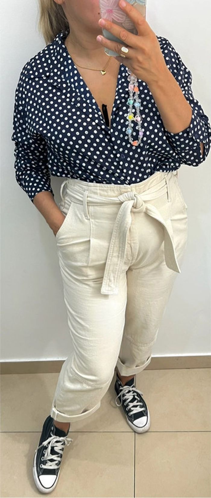 Chemise Bleue Marine À Pois Blanc Taille 42-44 - photo numéro 3
