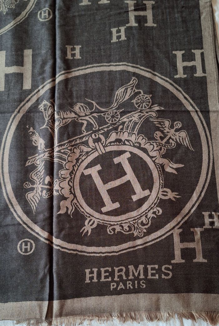 Echarpe inspiration Hermès Marron/Taupe réversible - photo numéro 8