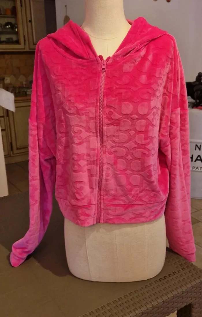Veste à capuche Barbie velours et strass neuf avec étiquette - photo numéro 3