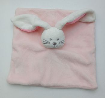 Doudou mouchoir carré lapin rose, blanc, fuchsia, bébé fille