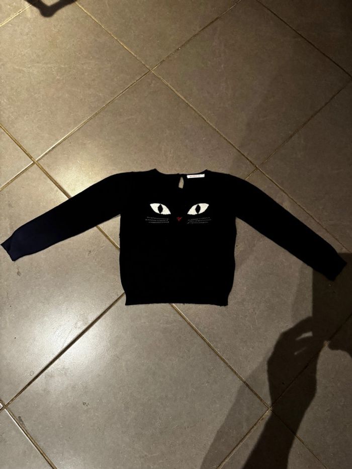 Pull / Sweat avec 1 bouton dans le dos - Monoprix kids - Tête de chat - Bleu marine - 6 ans
