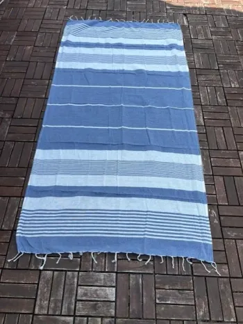 lot de 2 fouta serviette de plage bleue 85 x 170 cm
