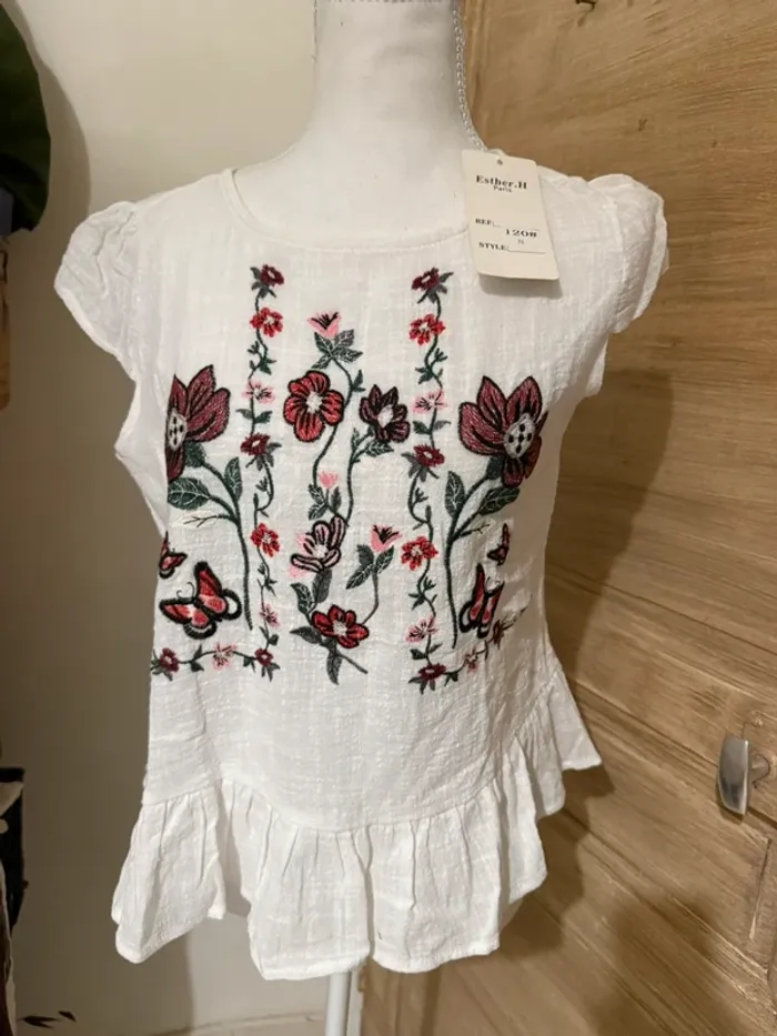 Blouse Blanche Esther H Paris Broderie Florale - Neuf !