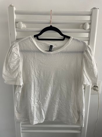 T-shirt blanc manche ballon - H&M - taille L 
