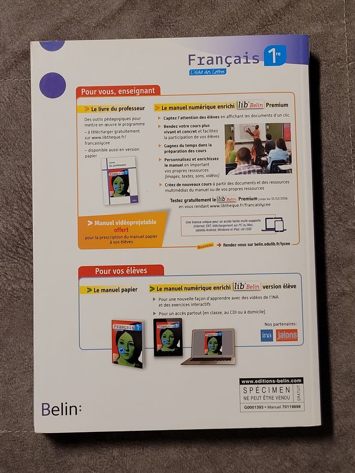 Belin Français 1e l'écho des Lettres Odile Marais - photo numéro 2