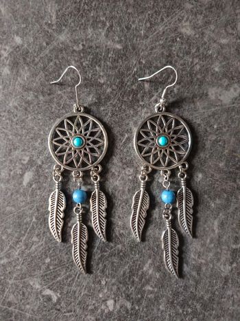 Boucles d'oreilles attrape rêve et plumes