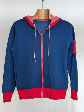 Veste vintage à capuche - Bleu et rouge - Fermeture éclair Talon