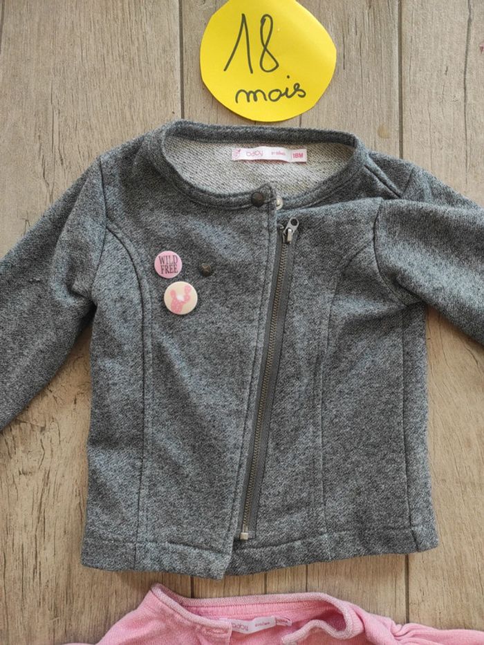 Lot de 2 gilets gris et rose 18 mois - photo numéro 3