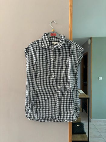Chemise à manches courtes à carreaux noirs et blancs
