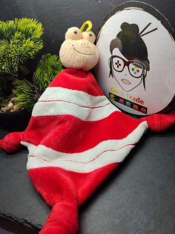 Doudou plat fourmi rouge Microcosmos carré blanc rayé rouge antenne Beige Vert 