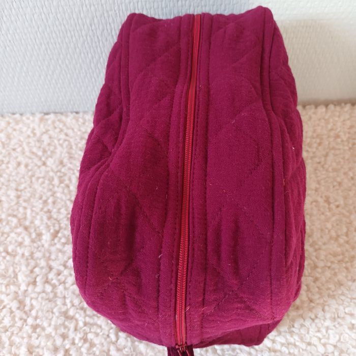 Trousse toilette où maquillage gaze de coton matelassée lie de vin où vieux rose - photo numéro 6