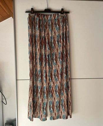 Pantalon fluide beige, bleu et marron – Taille unique – Très bon état