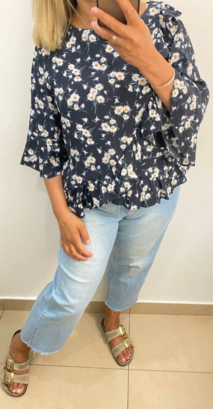 🌼 Blouse Mango noire à fleurs Taille L - photo numéro 6