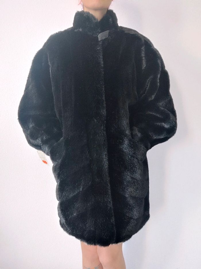 Manteau long noir fausse fourrure vintage 🇫🇷 42/XL à 44/XXL - photo numéro 4