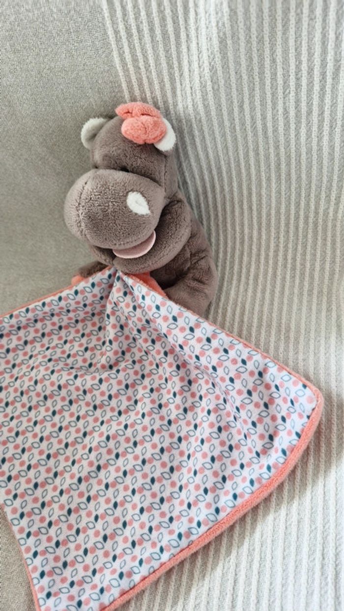 Doudou avec mouchoir  hippopotame  rose Babynat - photo numéro 6