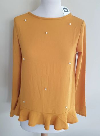 Blouse Tunique moutarde avec perles Neuve Taille S