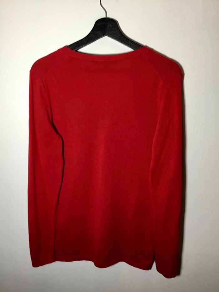 Pull col en v pour femme jacquard Tommy Hilfiger rouge taille M 085 - photo numéro 2