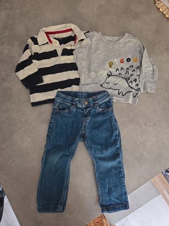 Ensemble 3 pièces bébé garçon jean 2 Tshirt manche longue marinière gris motif T18mois TBE bout'chou