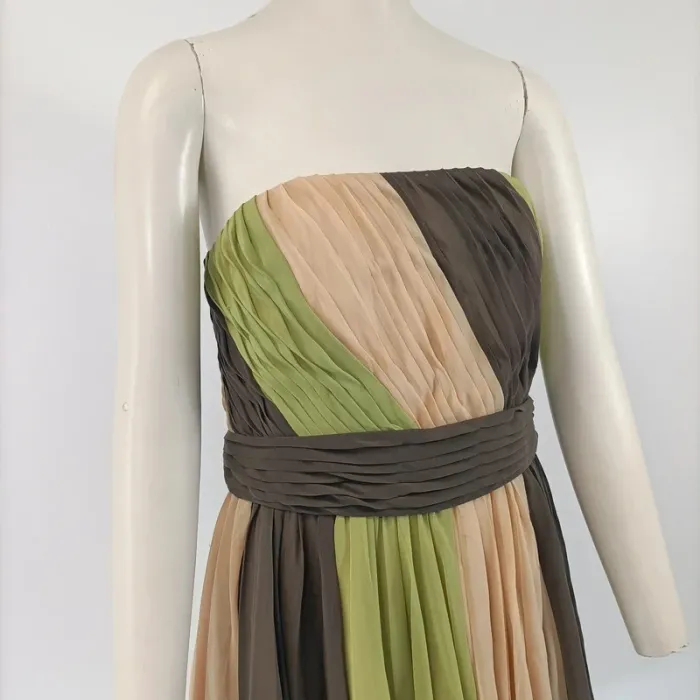 Robe bustier plissée Nougat London beige vert marron taille 38 cocktail été A100 - photo numéro 8
