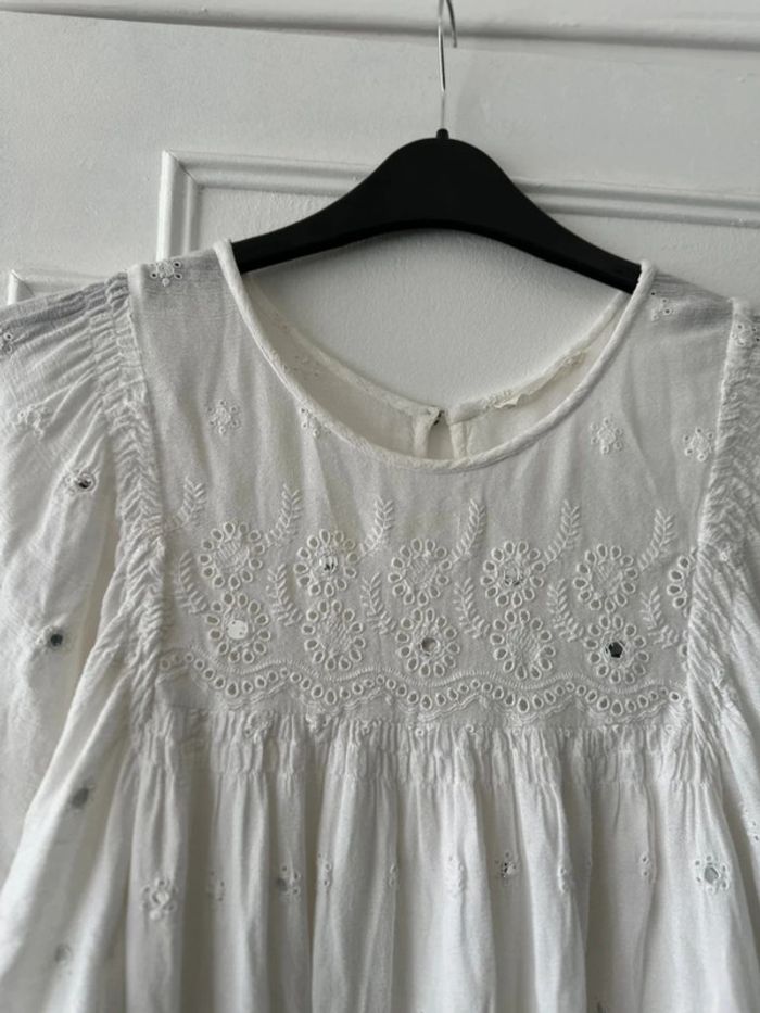 Robe courte oversize manches courtes avec broderies blanc taille M Mango - photo numéro 2