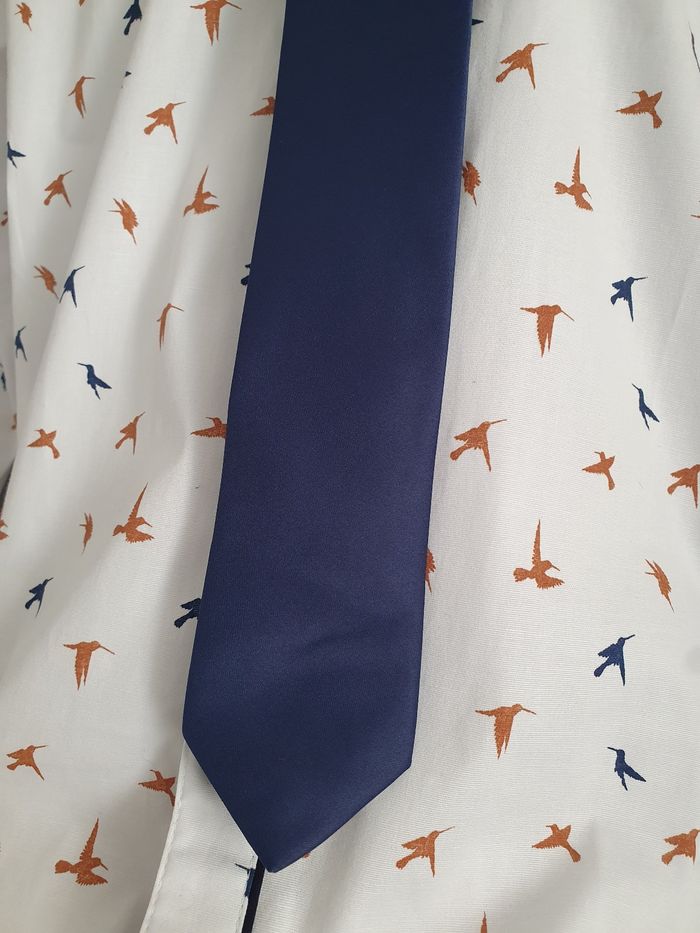 Cravate bleu marine satiné - photo numéro 2