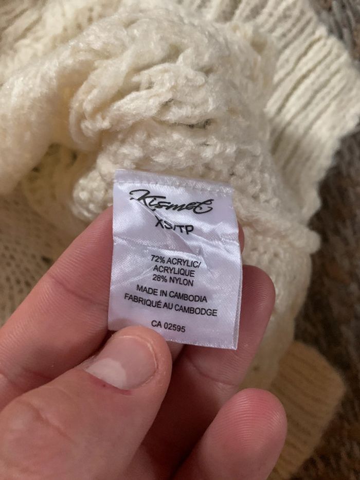 Pull long D’hiver façon tricot Knitwear cable vintage beige crème - photo numéro 7