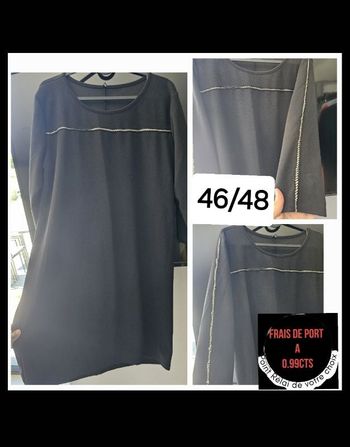 Tee-shirt long/ Robe / tunique mi long noir 46 48 femme