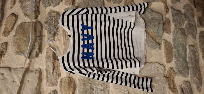 Tee-shirt manches longues blanc rayé noir marque Ikks taille 8 ans - photo numéro 3