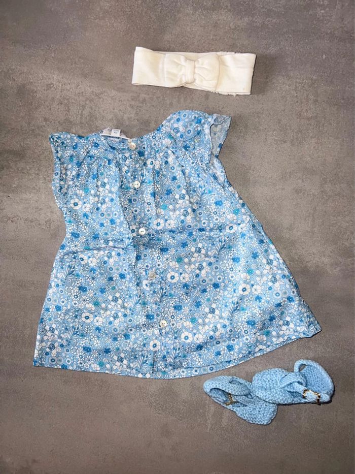 Ensemble Jacadi 3 mois Liberty été robe chaussons bandeau - photo numéro 2