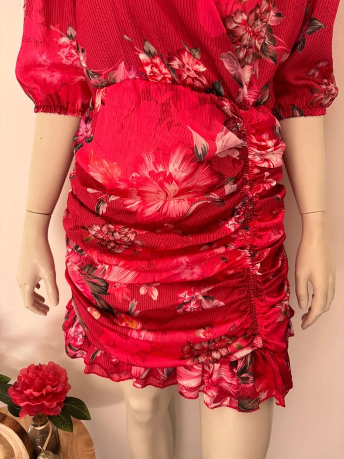 🌺Robe froncée manche 3/4 rose au motif fleuris Taille L/40🌺 - photo numéro 4