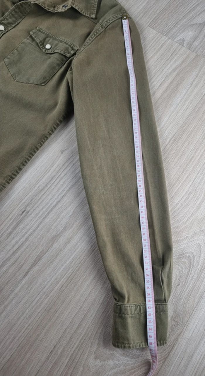 Chemise en jean à boutons pression kaki Pull & Bear Homme Taille S - photo numéro 4