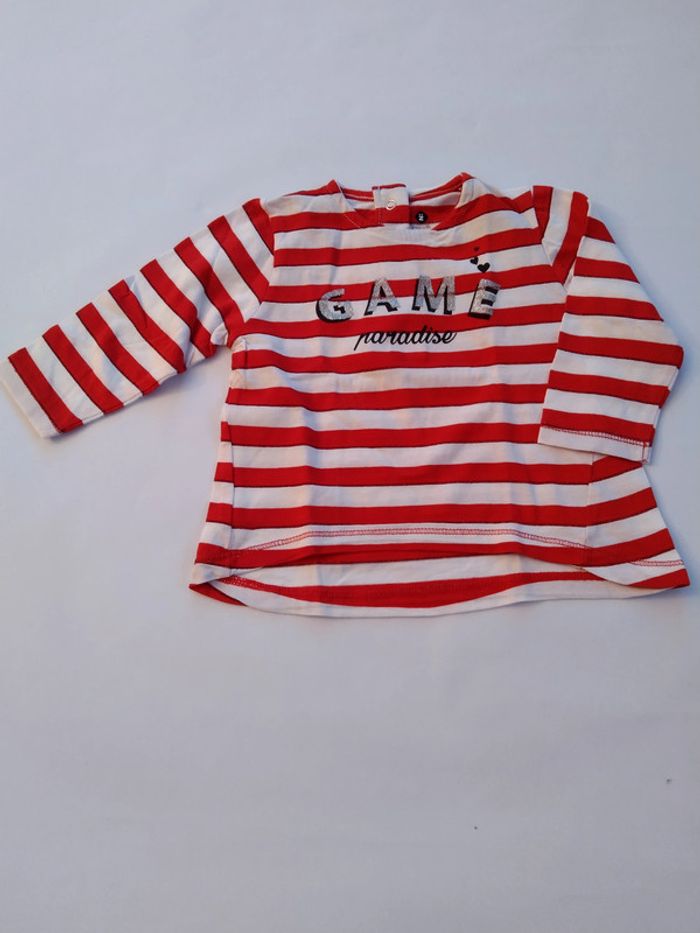 tee shirt rayé rouge et blanc manches longues fille 6 mois Z