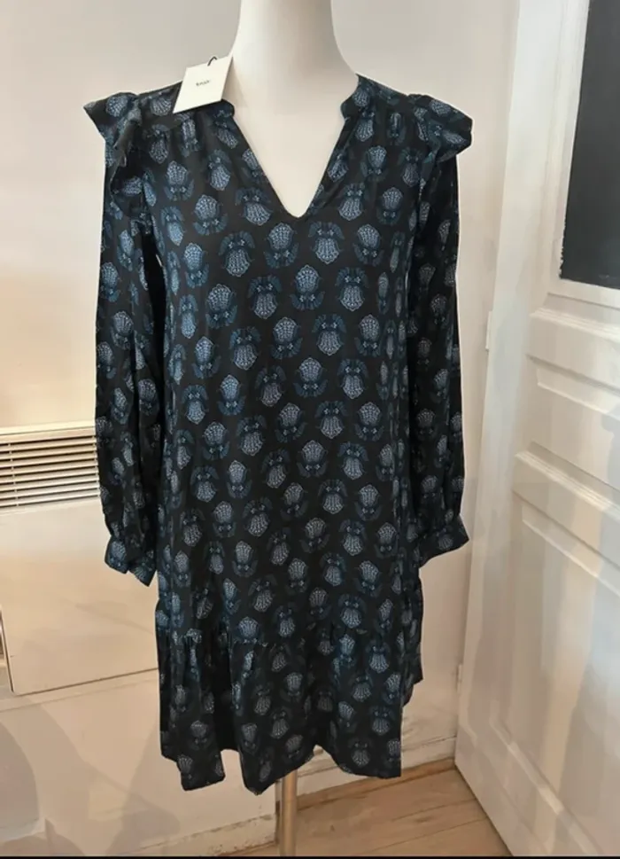 Ange robe bleu imprimée, florale, femme,  taille 0//34 Neuf avec étiquette