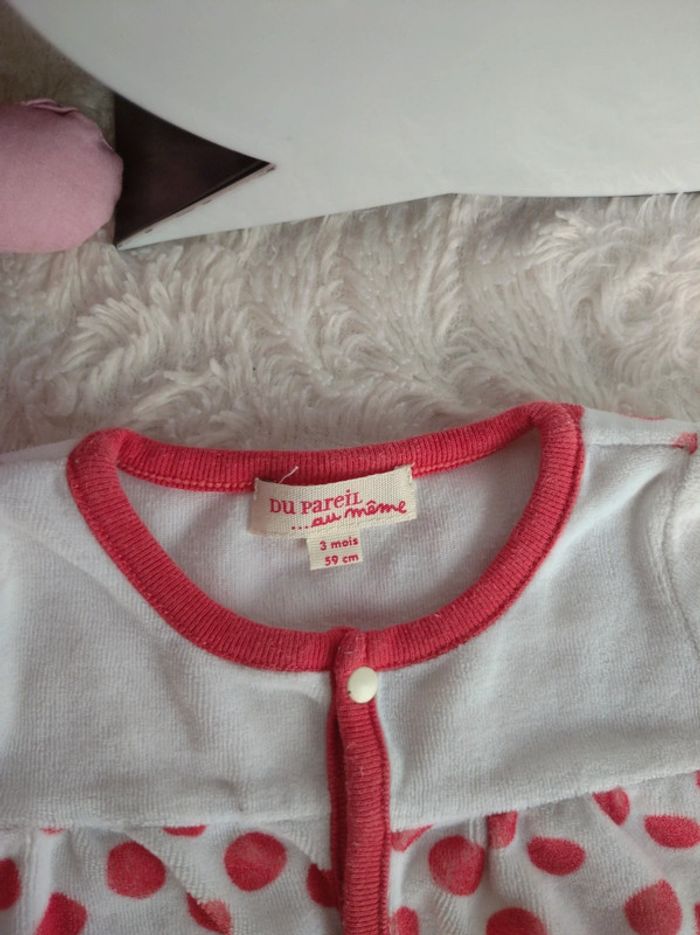 Pyjama grenouillère velours Fille 3 mois à pois et Chat Dpam - photo numéro 5
