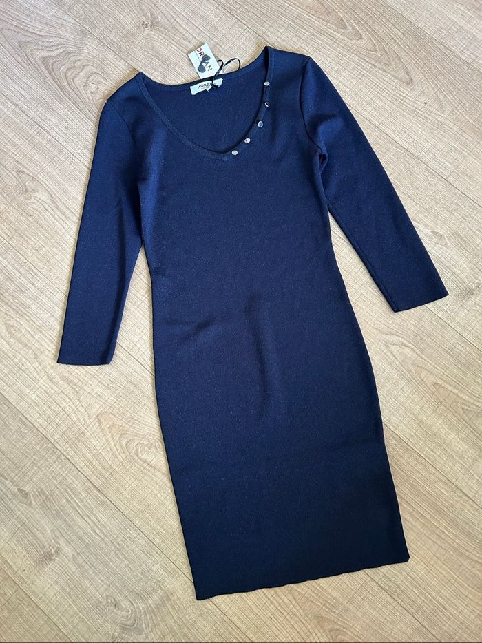 Robe bleue marine pailletée neuve Morgan taille S - photo numéro 7