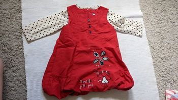 Ensemble robe rouge et t-shirt à pois 12 mois