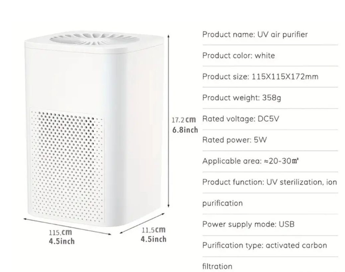 Neuf Mini purificateur d'air USB portable pour voiture, camping car ou chambre - photo numéro 8