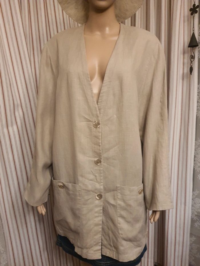 Pardessus beige Anny N 100% lin  fr/ be 46 - photo numéro 2