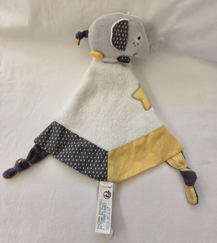 Doudou plat Éléphant blanc , jaune et gris - Sauthon - photo numéro 2